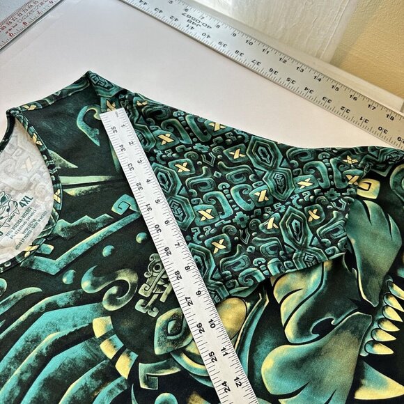 Aztec Allover Print Graphic T shirt Green Black AGMX 4X Viscose Soft Mexico - Picture 10 of 10